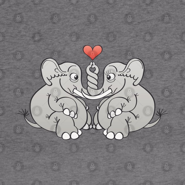 Couple of sweet elephants in love intertwining trunks by zooco